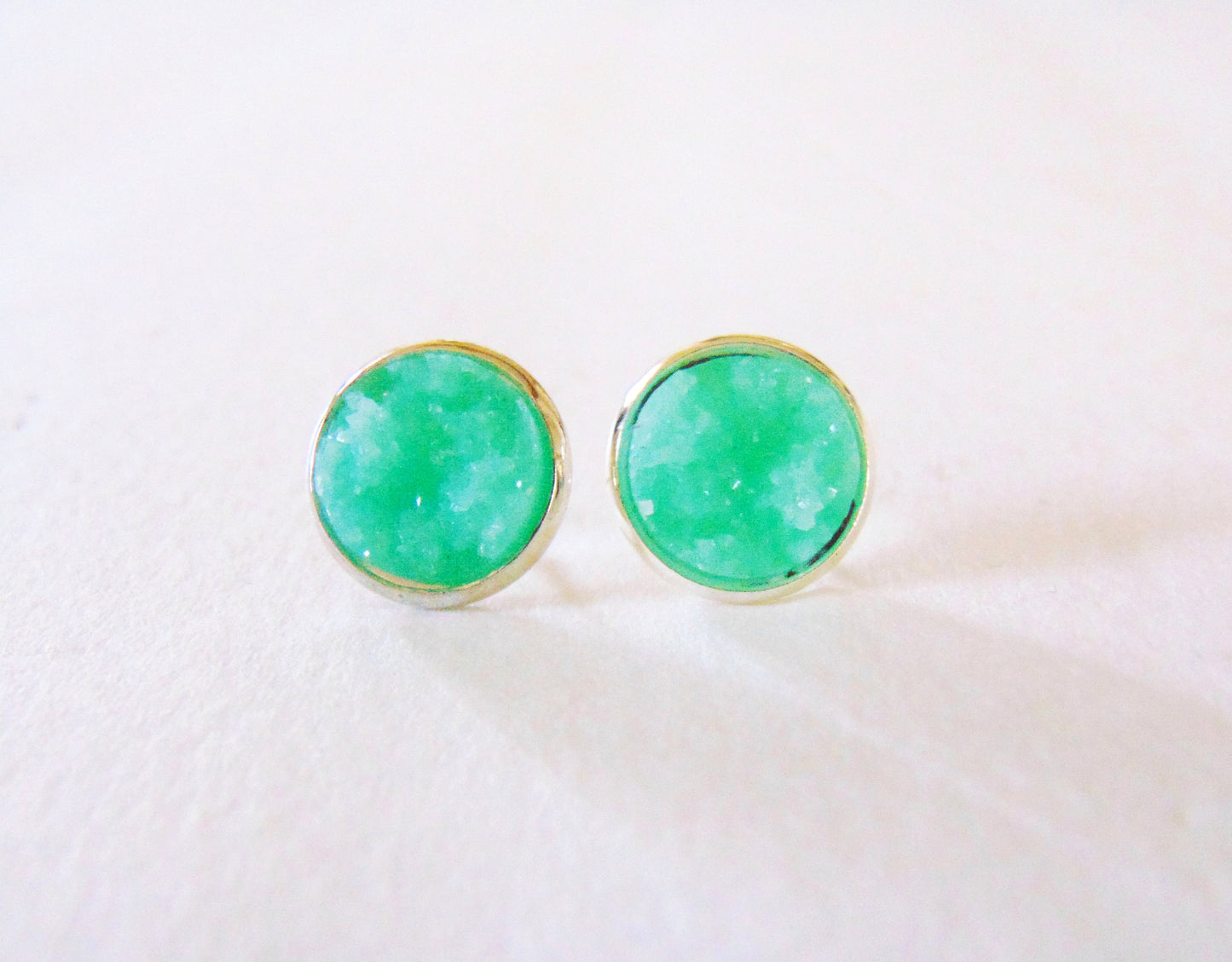 faux druzy earrings- sea green