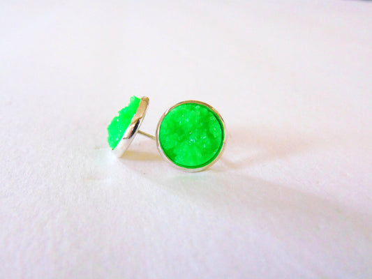 faux druzy earrings- neon green