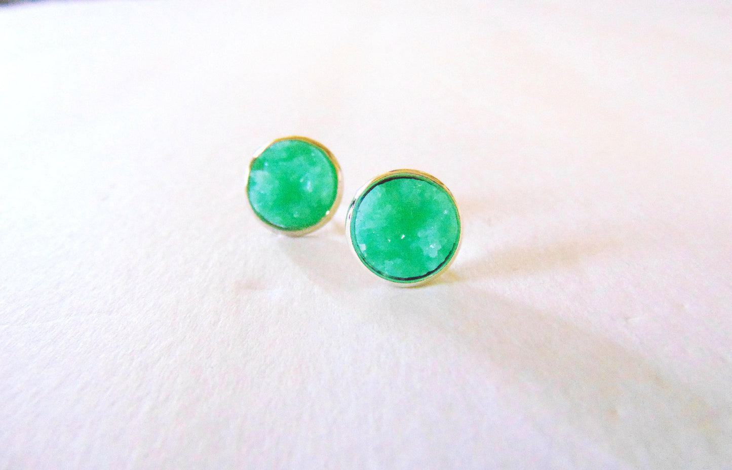 faux druzy earrings- sea green