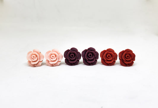 Dainty rose earrings- red shades