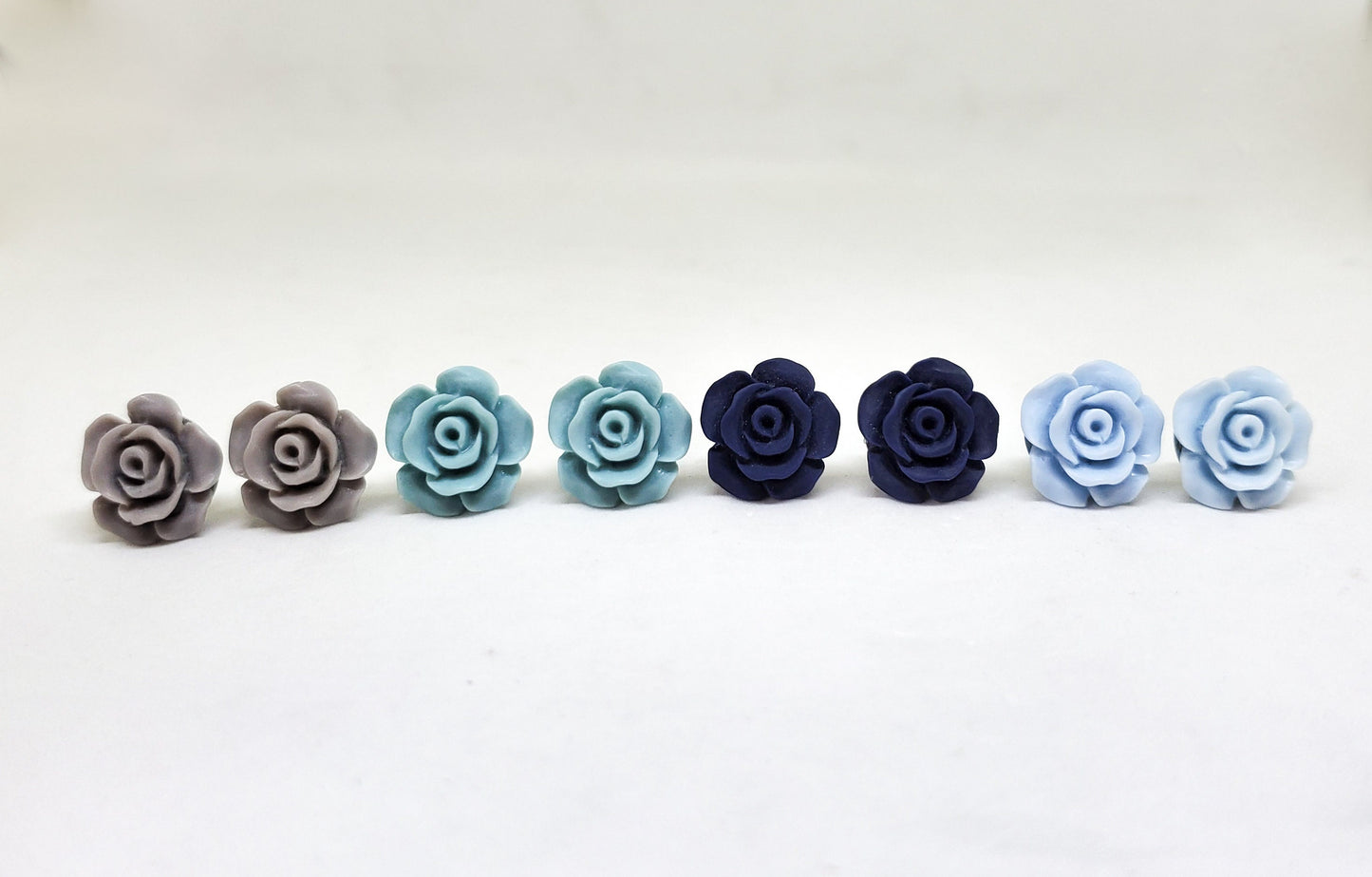 dainty rose earrings- blue shades