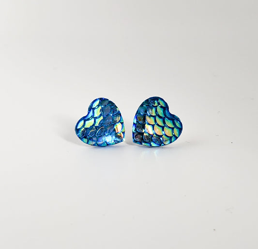 Mermaid heart earrings- light blue