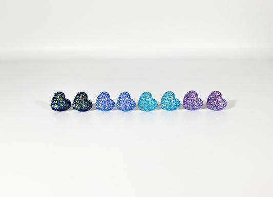 druzy mini heart earrings- blue, galaxy, purple, light blue