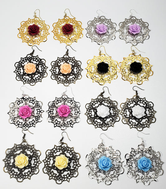 Vintage rose filigree earrings