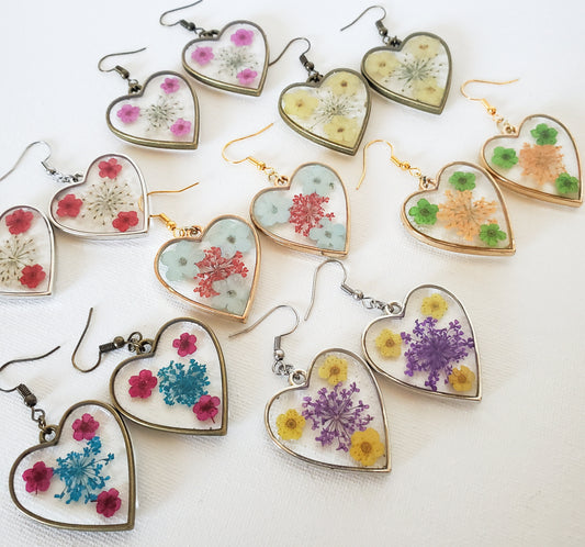 Heart forget me not dangle earrings