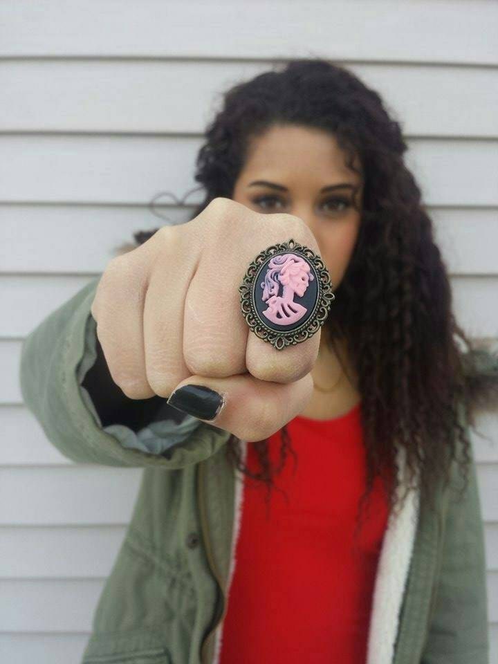 Pink Dead Lola cameo bronze ring